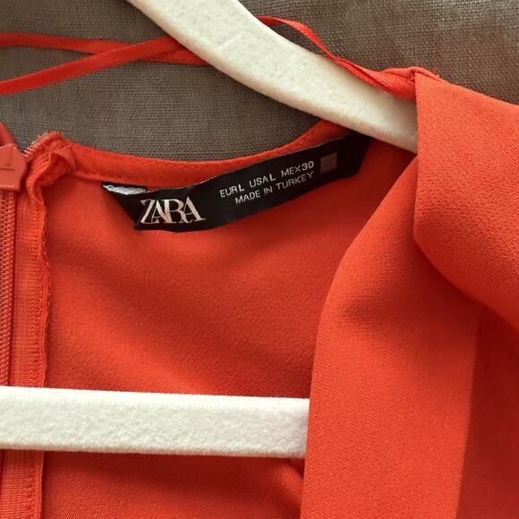 ZARA Midi Dress Belted Orange Sheath Large - Picture 6 of 12